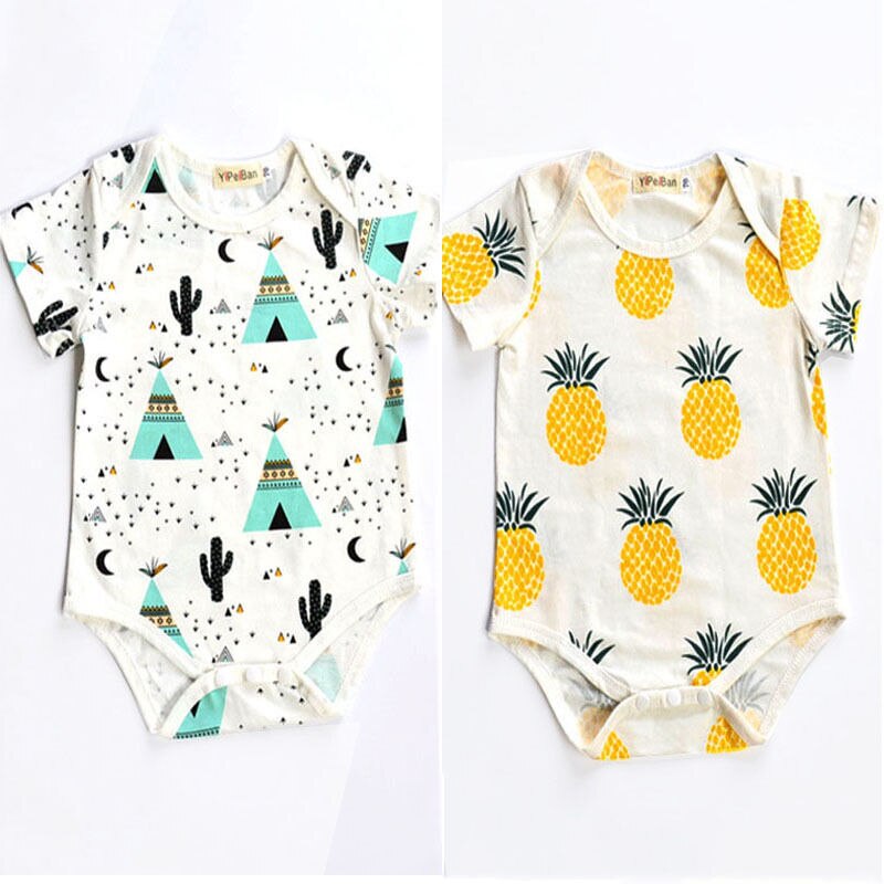 Sommer nyfødt romper børn baby pige dreng tøj kortærmet ananas telt romper jumpsuit outfits 0-24m