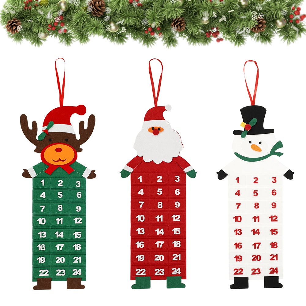 Felt Advent Calendar Hanging Fabric Christmas Tree Advent Calendar with Pockets for Xmas Decorations Child Kids Toys