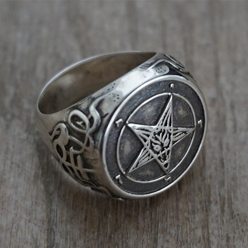 Vintage Personality Pentagram Satanism Five-Pointed Star Rings Stainless Steel Gothic Punk Minimalist Signet Ring Men Jewelry