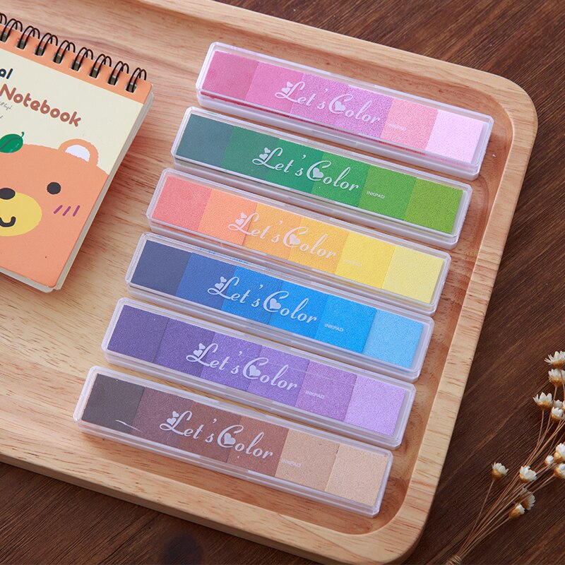 Tampon encreur pour peinture au doigt, 6 couleurs, dégradé de couleur bonbon, coréen