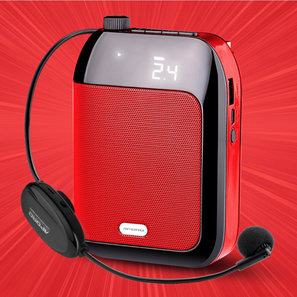 Bluetooth senza fili UHF Amplificatore di Voce Portatile per Insegnamento conferenza tour guida Promozione di U-Disk Megafono Microfono Altoparlante: rosso