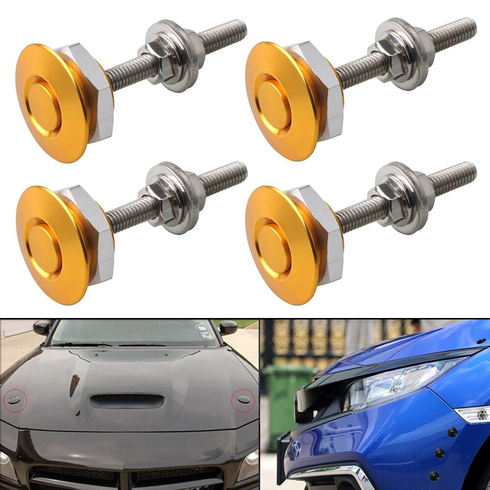 Kit de carrocería Universal para capó de coche, perno de aluminio dorado para cierre de bloqueo de capó, liberación rápida, 4 unidades
