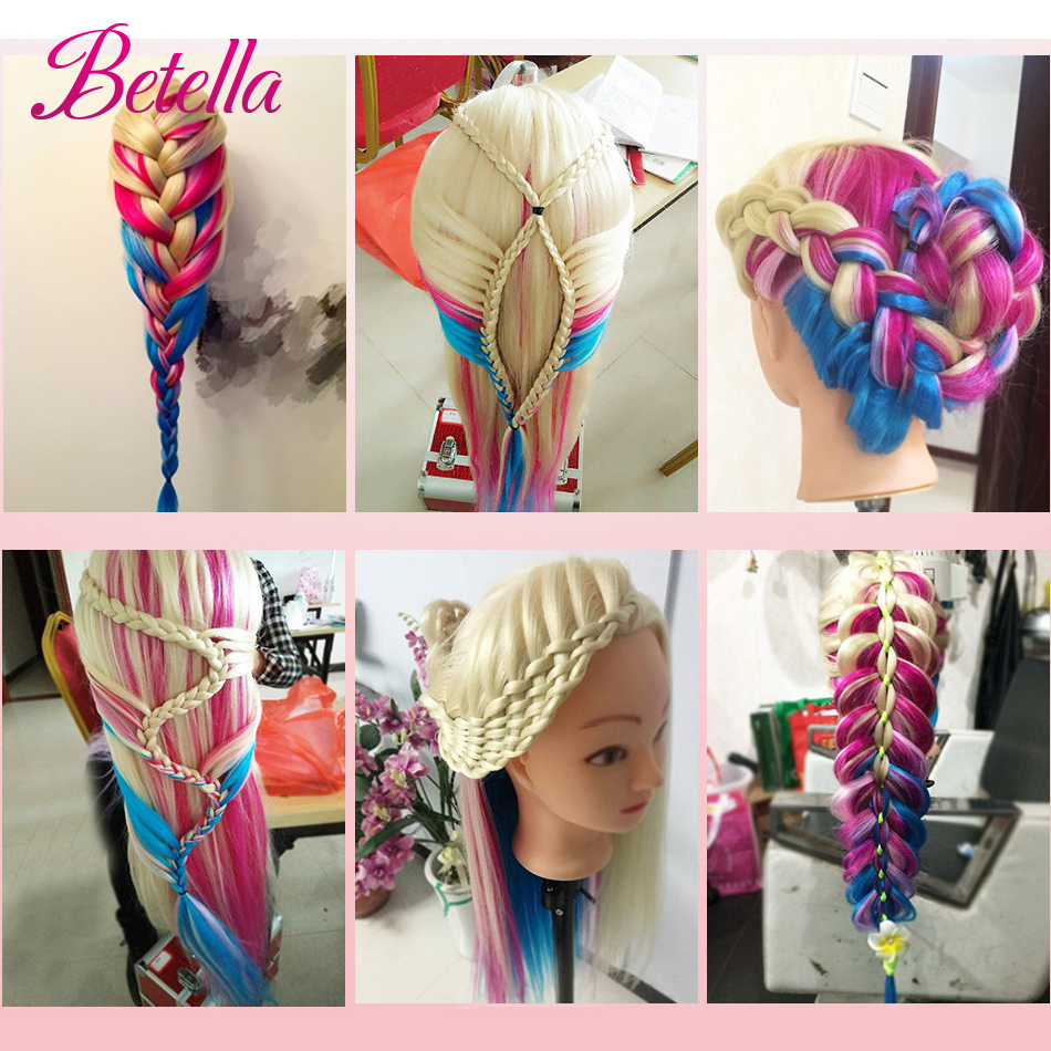 Female 3D Blue Eye Blonde Gold Human Hair Mix Synthetic Curl Training Styling Head Mannequin Doll