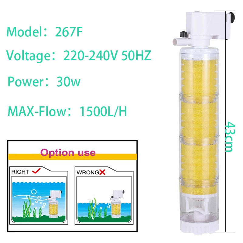 220V 3 in 1 Aquarium Multifunctionele Filterpomp Zuurstof Aquarium 4 Lagen Filter Aquarium Interne Filter Materiaal Luchtpomp: Marineblauw