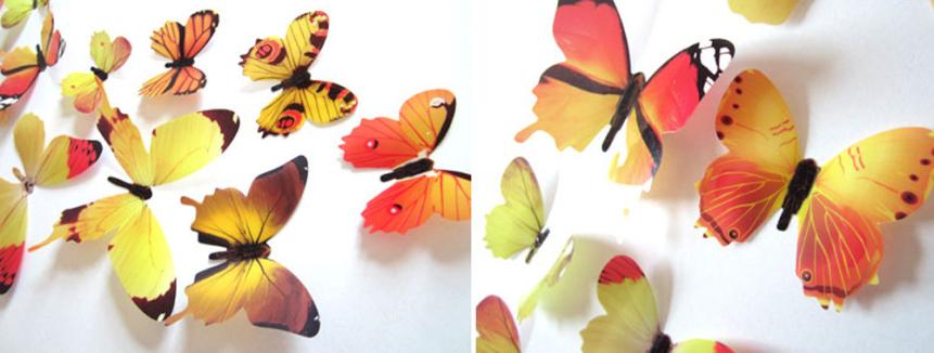 Pegatina de pared de mariposa 3D hueca para decoración de boda, sala de estar, decoración de hogar para ventana, pegatinas de mariposas azules, 12 unidades por juego: Yellow 