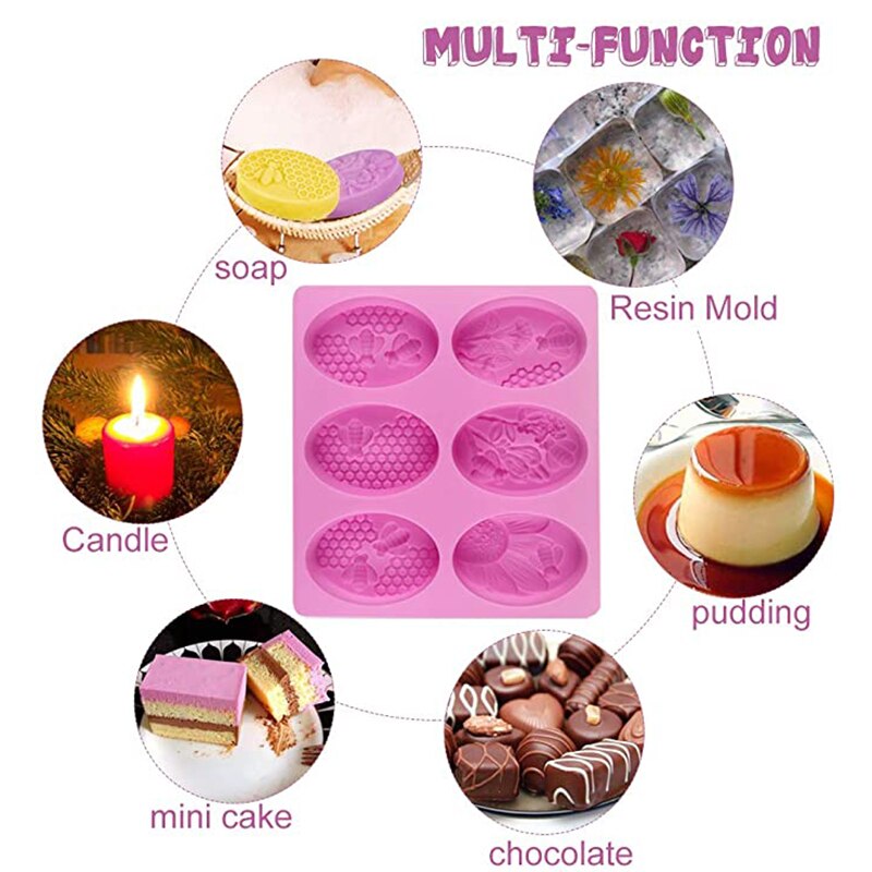 3D abeille Silicone ovale moules nid d'abeille savon moules plateau ruche gâteau moule de cuisson aucun collage BPA bougie moule