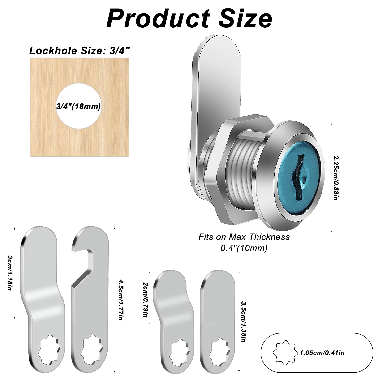 16/20/25/30mm Cam Lock Set Door Cabinet Mailbox Drawer Cupboard Locker Etc,It Comes with 2 Keys and 4 Different Lock Plates