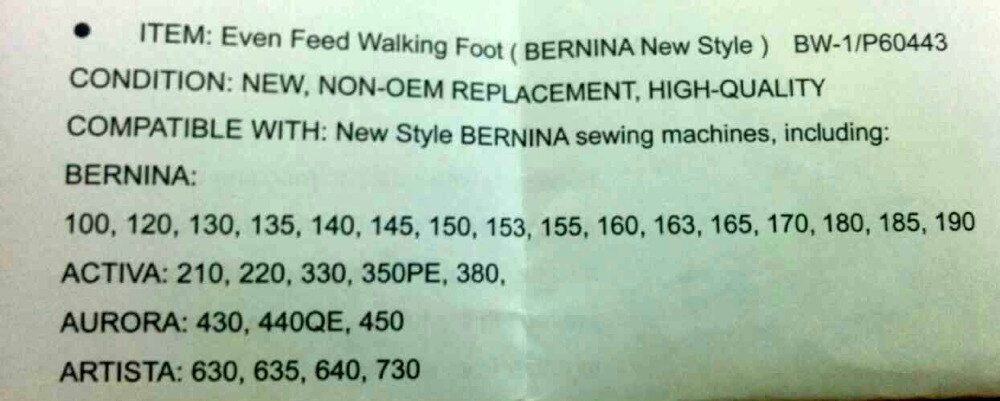 BERNINA Household Sewing Machine Parts even feed Presser Foot WALKING FOOT QUILTING for BERNINA Models 100 120 180 380 #P60443