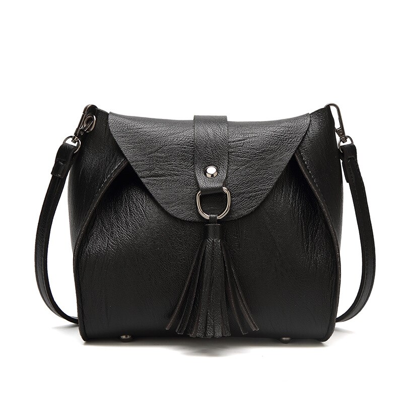 Damestas leren messengertas casual dames schoudertas crossbody tas dames handtas zwarte bolsa feminina damestas: Zwart