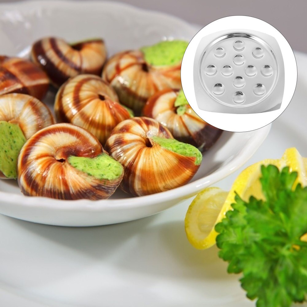Stainless Steel Snail Dish Escargot Plate Food Plate Compartment Holes Plates: Silver 1