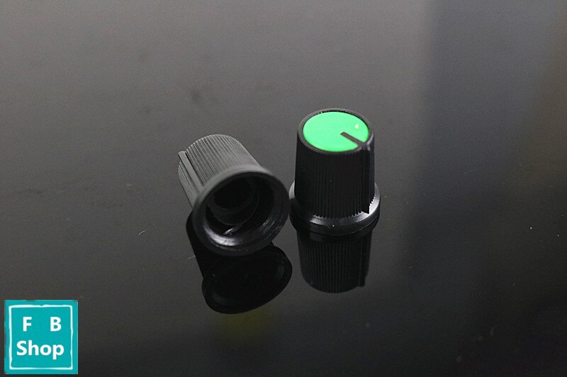 10PCS/LOT 6mm Shaft Hole Dia Plastic Threaded Knurled Potentiometer Knobs Caps: Green