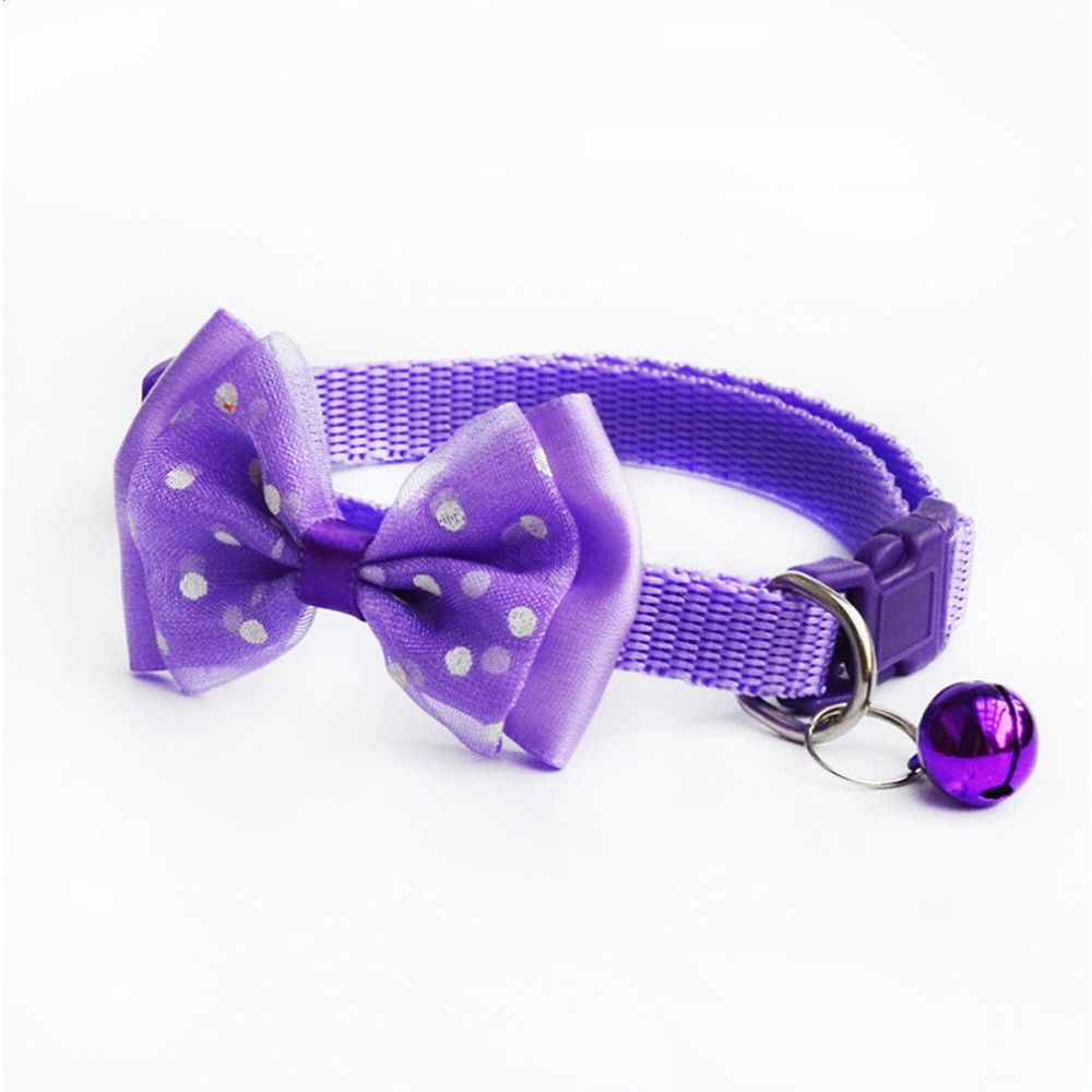 Pajarita ajustable de Color caramelo con cascabel y lazo, cuello de corbata, cachorro, gatito, perro, gato, mascota, 1 ud.: Púrpura