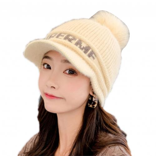 Warme gebreide muts dames winter warme muts dames dames herfst winter warme letter bedrukte gebreide muts mutsen met klep: Beige