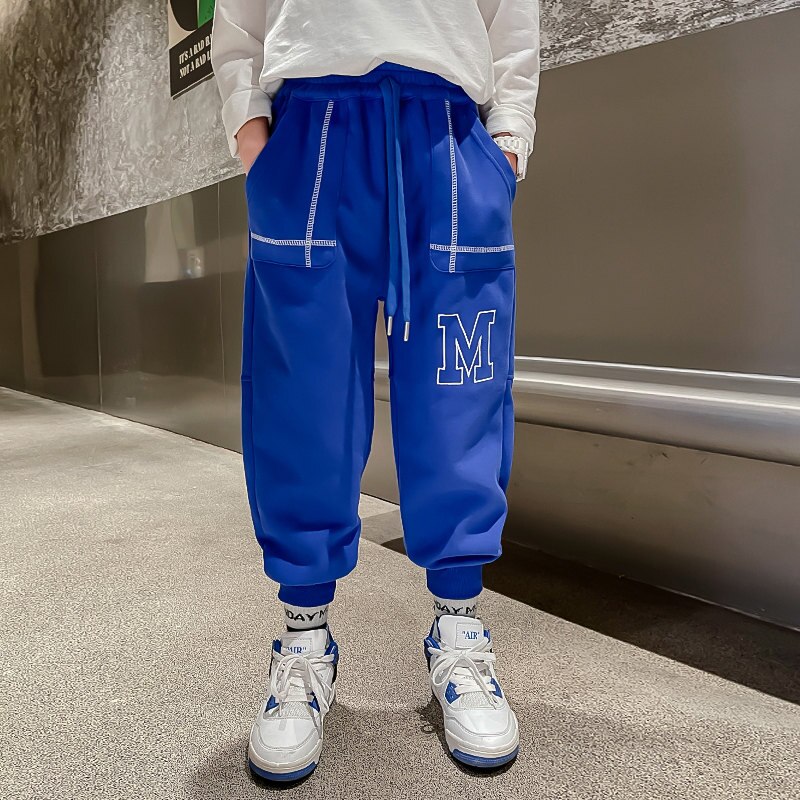 Pantalones largos y holgados para niños y adolescentes, Pantalón deportivo informal con estampado de letras, color negro y azul, 5, 6, 8, 9, 10, 12 y 14 años, primavera y otoño, 2022