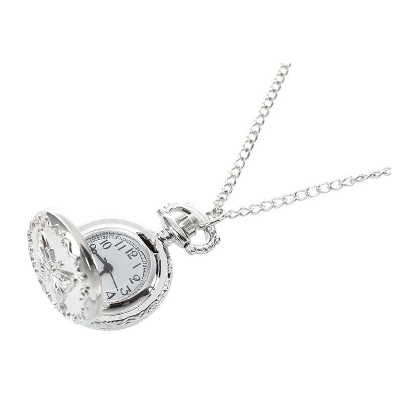 Zilver Quartz Vlinder Arabische Cijfers Zakhorloge Met Vintage Ketting