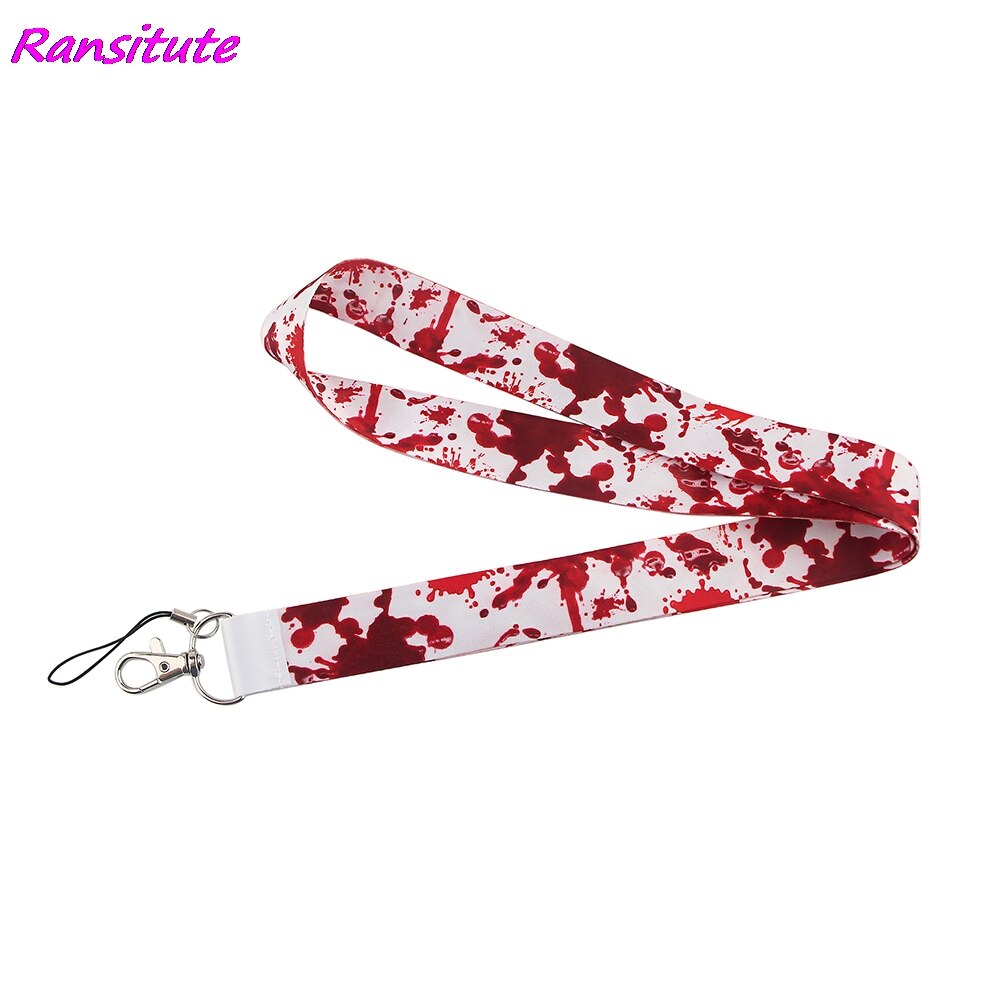 Ransitute R1630 Scary Bloedvlek Schilderen Art Sleutelhanger Lanyard Neck Strap Voor Telefoon Keys Id Card Mode Lanyards Helloween