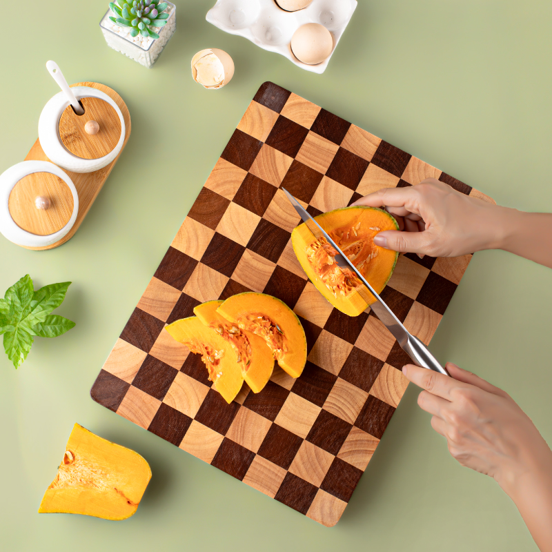Wooden Checkerboard Pattern Cutting Board Large Charcuterie Board for Meat, Cheese, Bread, Vegetables, Fruits, Kitchen Gadget