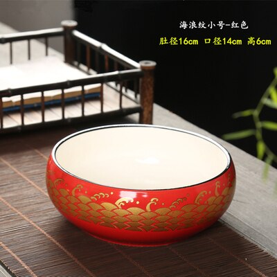 Bol de lavage de thé, brosse d'écriture, pot kung fu accessoires à thé en céramique stylo de sable violet bol d'eau de lavage de thé plante hydroponique: red 1