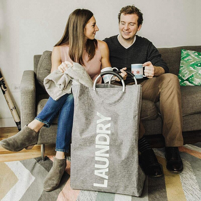 Haundry Large Laundry Hamper Bag with Handles, Collapsible,Self-Standing Modern Laundry Basket for Dorm Room