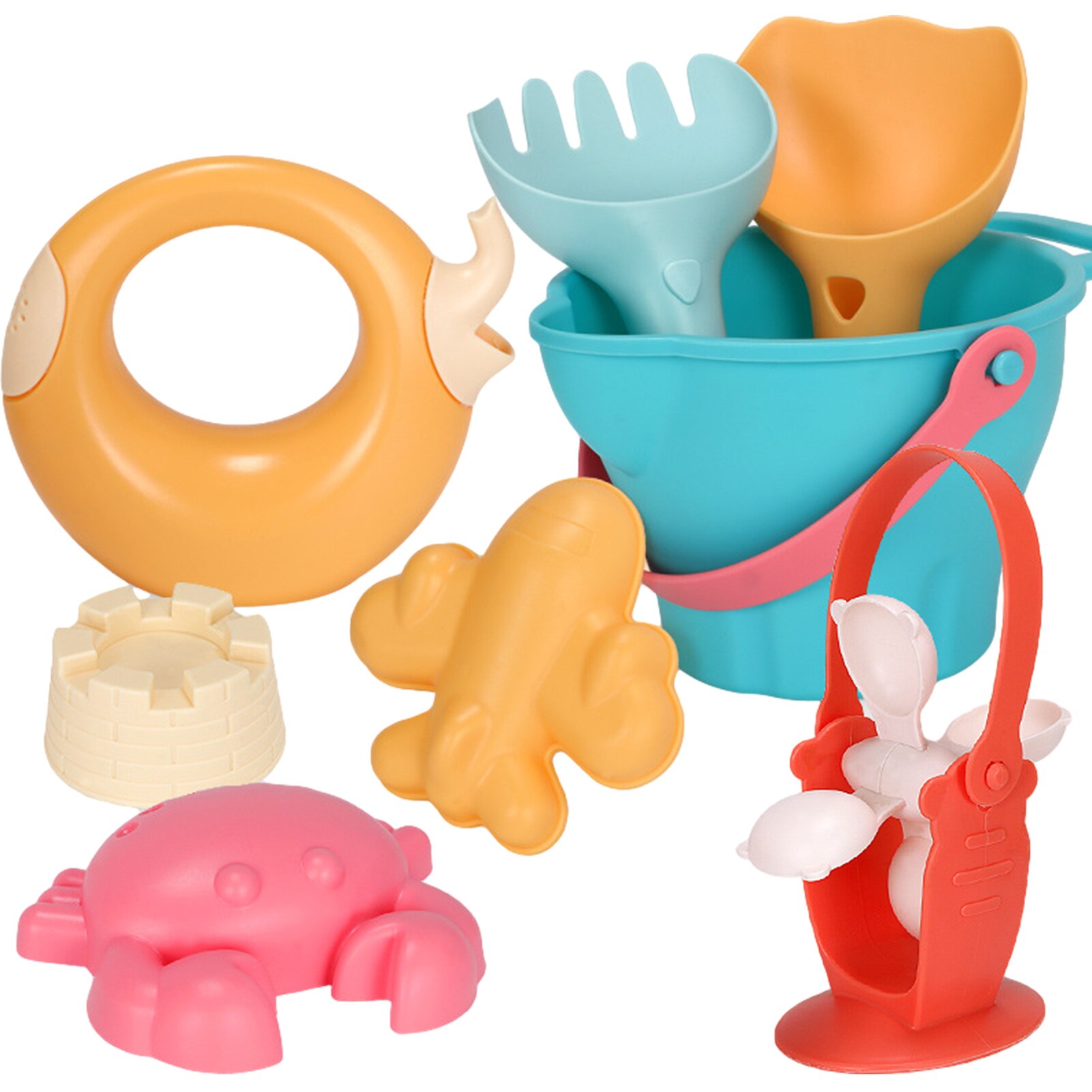 Juguetes de playa para niños, kit de juguetes playeros infantiles, baldes, palas, caja de arena, rastrillo, animales marinos de goma suave para niños pequeños, 5-17 uds.