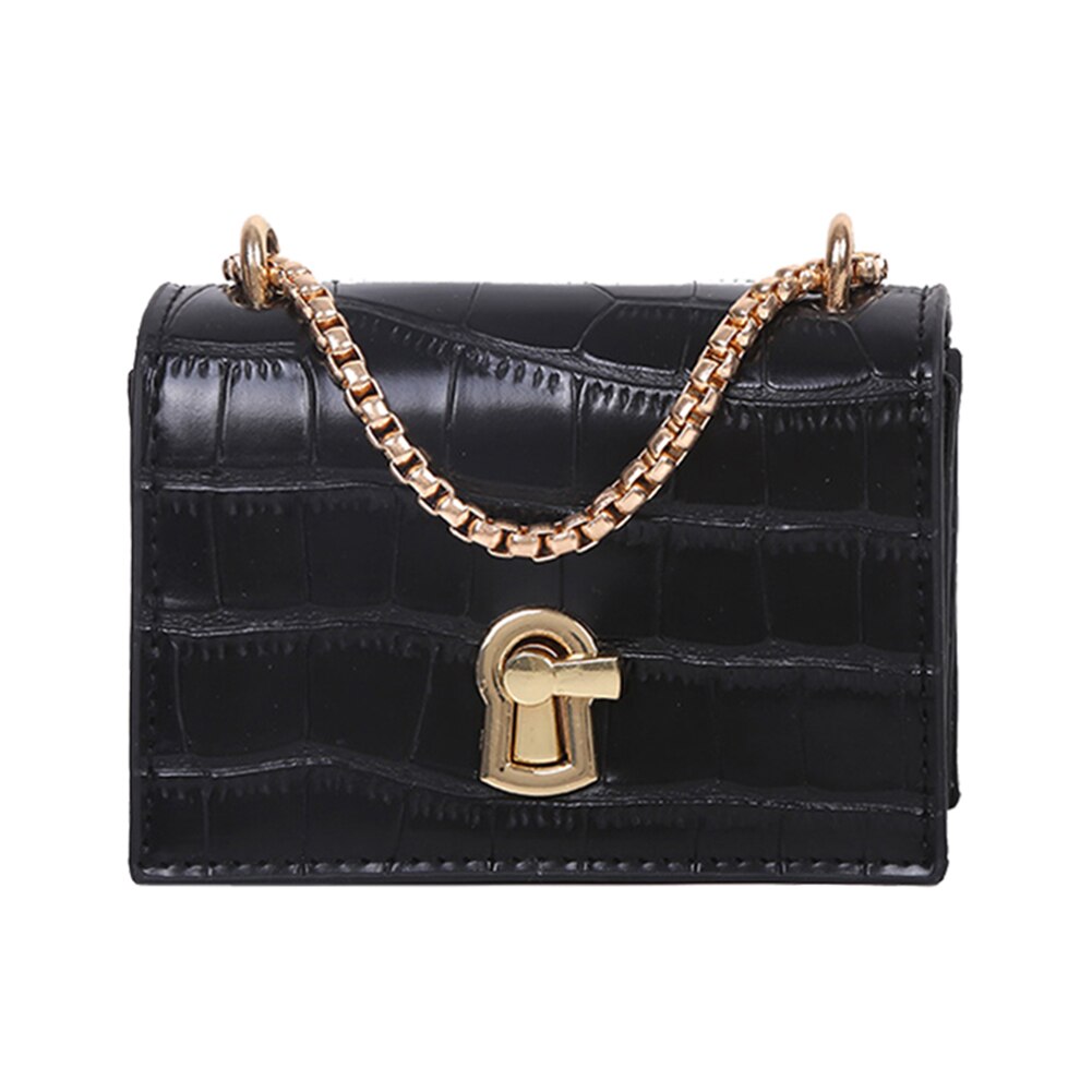 Women Mini Shoulder Bags Wild Simple Female Daily Messenger Bag Lady PU Leather Chain Crossbody Handbag: Black
