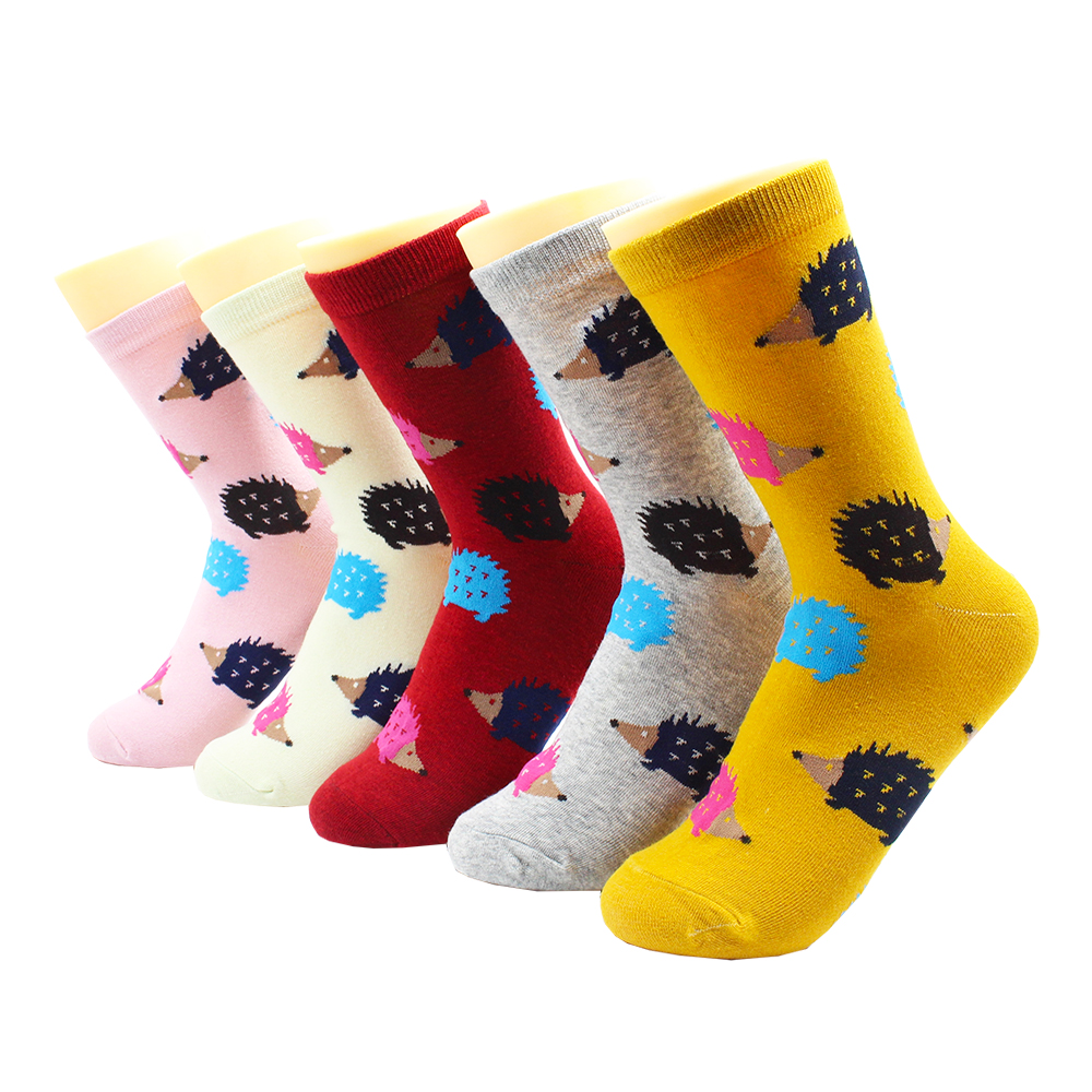 5 Pairs Harajuku Hip-Hop Animal Print Cotton Women Socks Korean Kawaii Cute Cartoon Cat Dog Duck Girl Socks: Ivory
