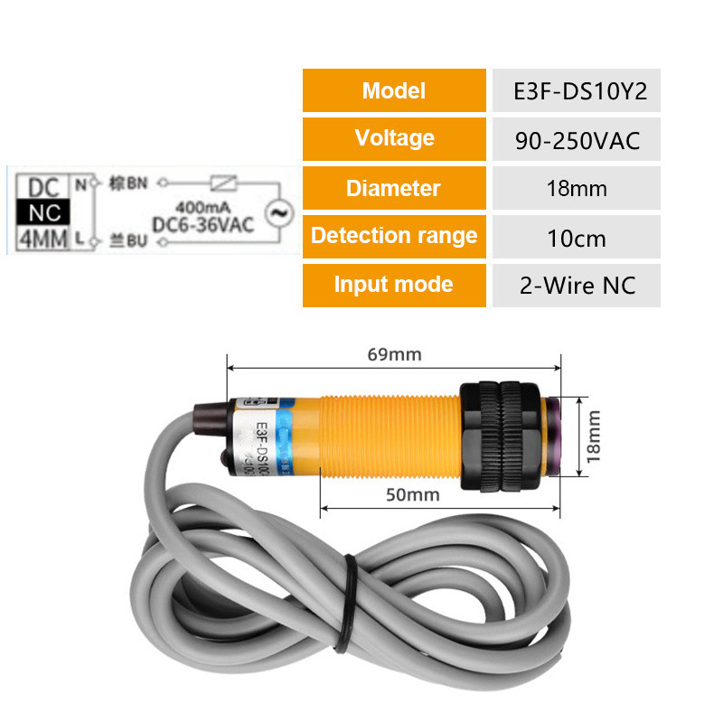 Interrupteur de proximité capteur photoélectrique E3F-DS30C4 NPN PNP DC5-36V plage de détection réglable 30cm 10cm E3F-DS30P1/P2/C2/Y1: vert militaire