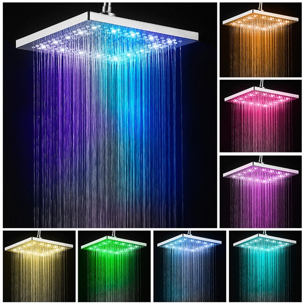 Led Douchekop Nozzle Regendouche Kleurrijke Led Waterbesparende Hoge Druk Thuis Handheld Nozzle 6/8 Inch Badkamer Douche: 8 inch