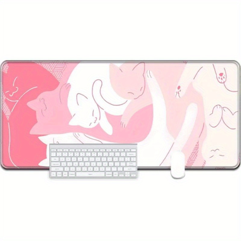 Grand tapis de souris chat rose Kawaii, tapis de souris de jeu mignon, accessoires de bureau antidérapants roses, très approprié aux joueurs et au bureau