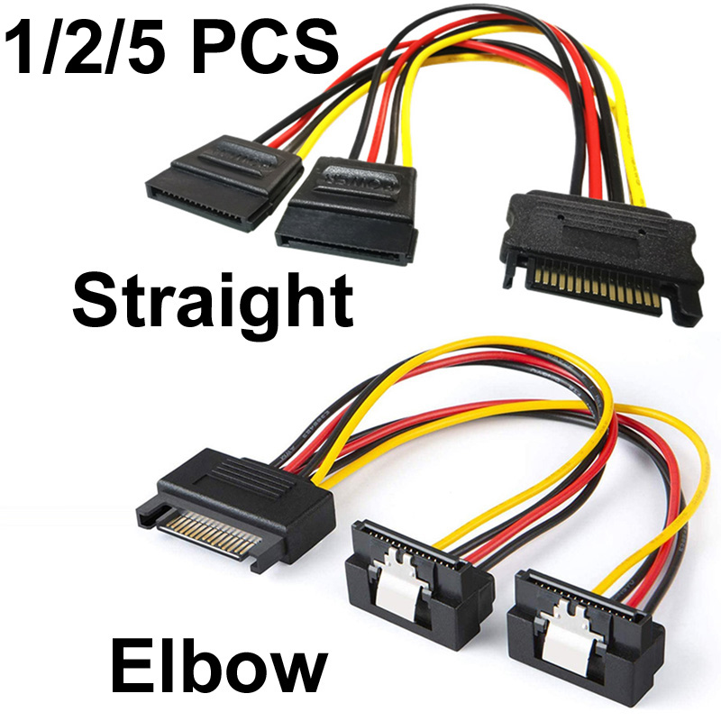 1/2/5 Uds 20CM codo recto de 90 grados SATA 15 pines macho a 2x15P hembra Y Cable de alimentación de 15 pines adaptador de conector divisor HDD