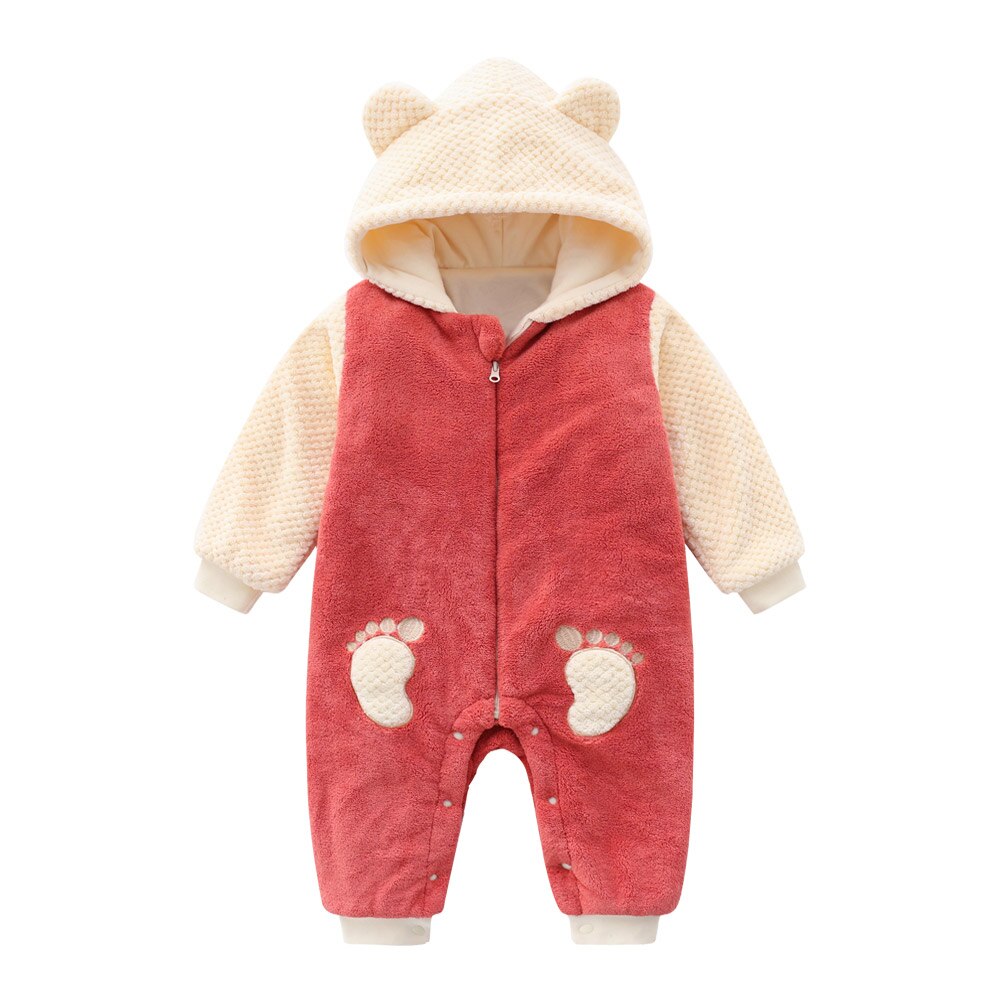 Linling tegneserie bjørn baby hættetrøje romper vinter efterår lange ærmer nyfødt baby pige tøj baby drenge jumpsuit: Rød / L 80cm