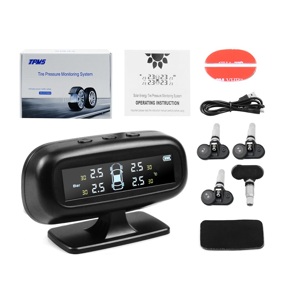 Smart Car TPMS Tyre Pressure Monitoring System Solar Power Digital LCD Display Auto Security Alarm Systems Tyre Pressure
