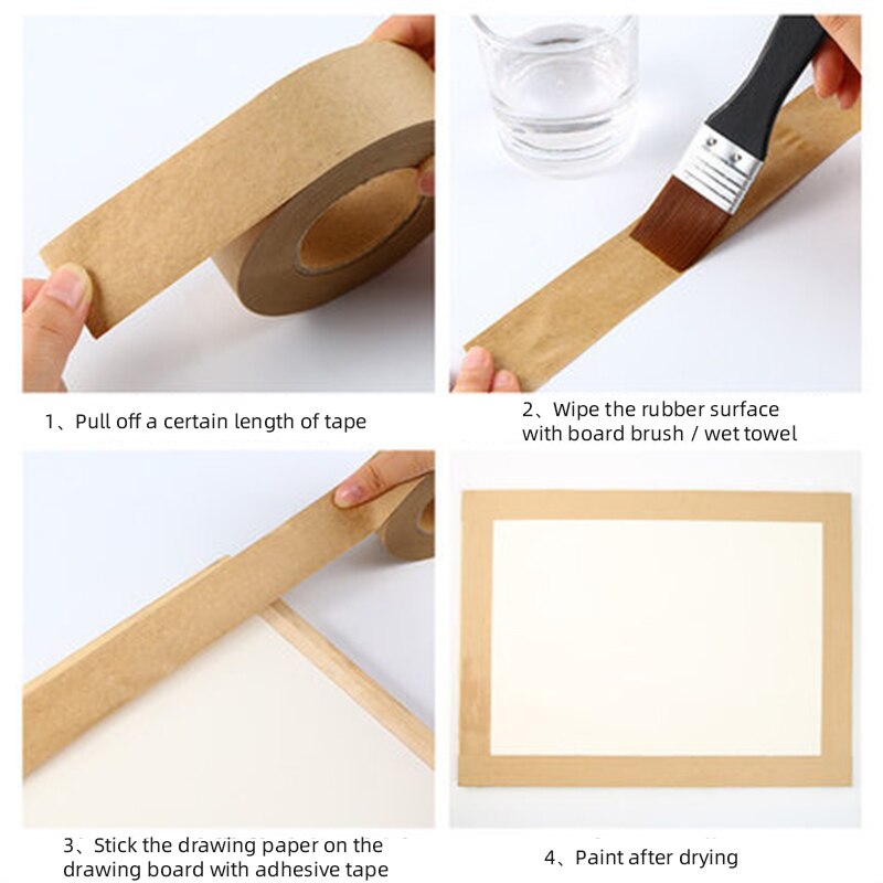 Boglinor wet water kraft paper tape art watercolor painting water sol tape traceless tape in the water will not stick to the pap