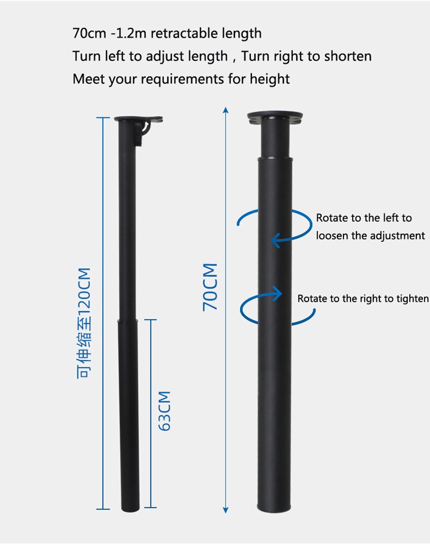 Columna de soporte de pie de barra plegable, soporte telescópico ajustable para mesa, escritorio, muebles, Hardware de soporte de carga, 70-120CM