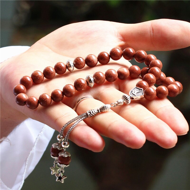 LOSHEREN Natural Gold Sand Stone Tesbih Islamic Prayer Beads Tasbih Muslim Rosary Misbaha Tasbeeh Sibha For Ramadan