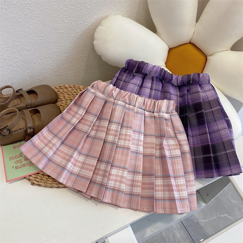Gonna per ragazze primavera autunno gonna a pieghe per bambini pantaloni per bambini abiti uniformi per bambini Plaid a quadri stile Preppy 2-6Y