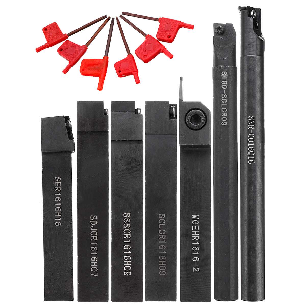 16mm 7PCS Set Turning Tool Holder Boring Bar CNC Tools Lathe Cutting Cutter + T15 Wrenches