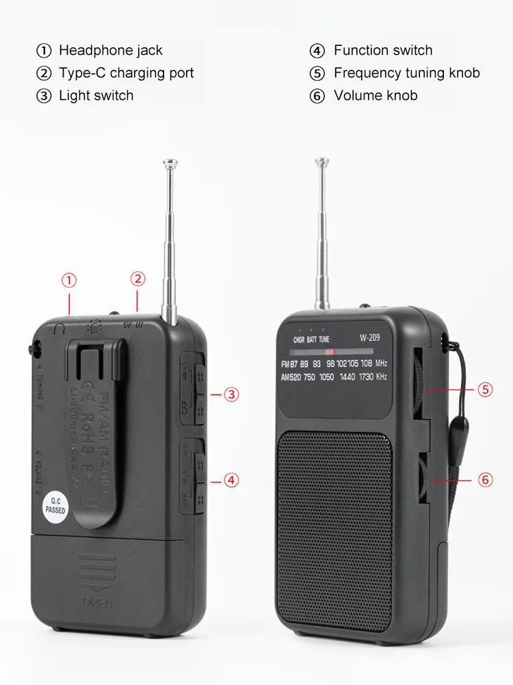 Portable Radio With Headphone Slot FM/AM Radio AAA Battery Powered Older Portable Radio Car Electronics Accessories