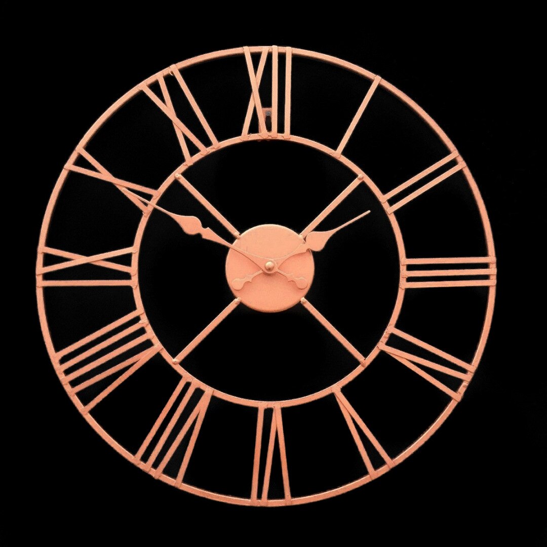 40cm Large Wall Clock Rose Gold Metal Skeleton Clock Retro Roman Numerals Big For Home Living Room Decor Craft