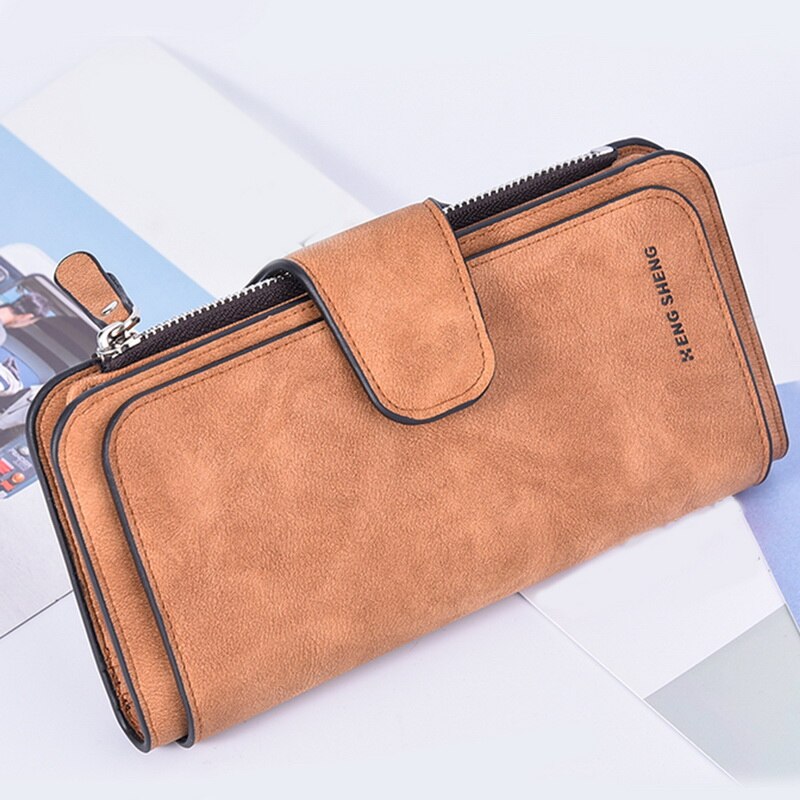 Monerffi Women Leather Luxury Card Holder Clutch Casual Women Wallets Zipper Pocket Hasp Ladies Wallet Female Purses Long PU