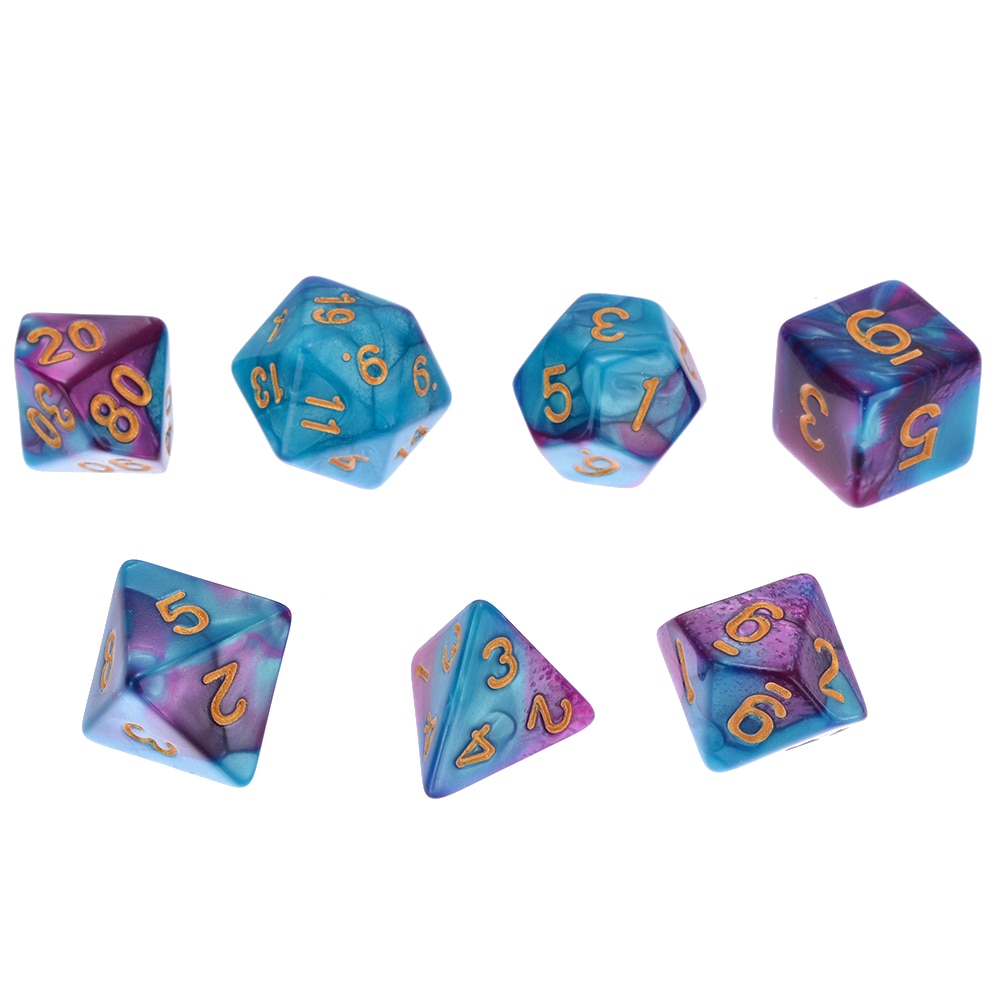Offres spéciales 7 pièces/ensemble Pack dés polyèdres violet bleu à boire dés pour mdn TRPG MTG jeu de fête ensemble de jouets