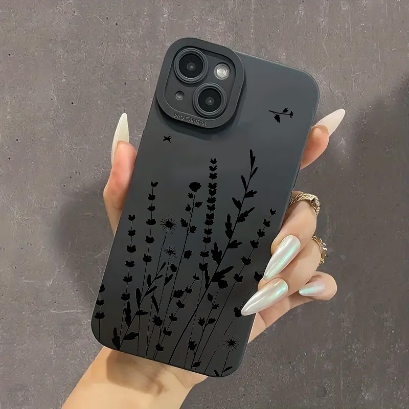 Funda de teléfono con gráfico de estilo negro Art Flower para iPhone 16 15 14 Pro Max 7 8 Plus fundas para iPhone 11 13 12 16E XR X XS funda suave