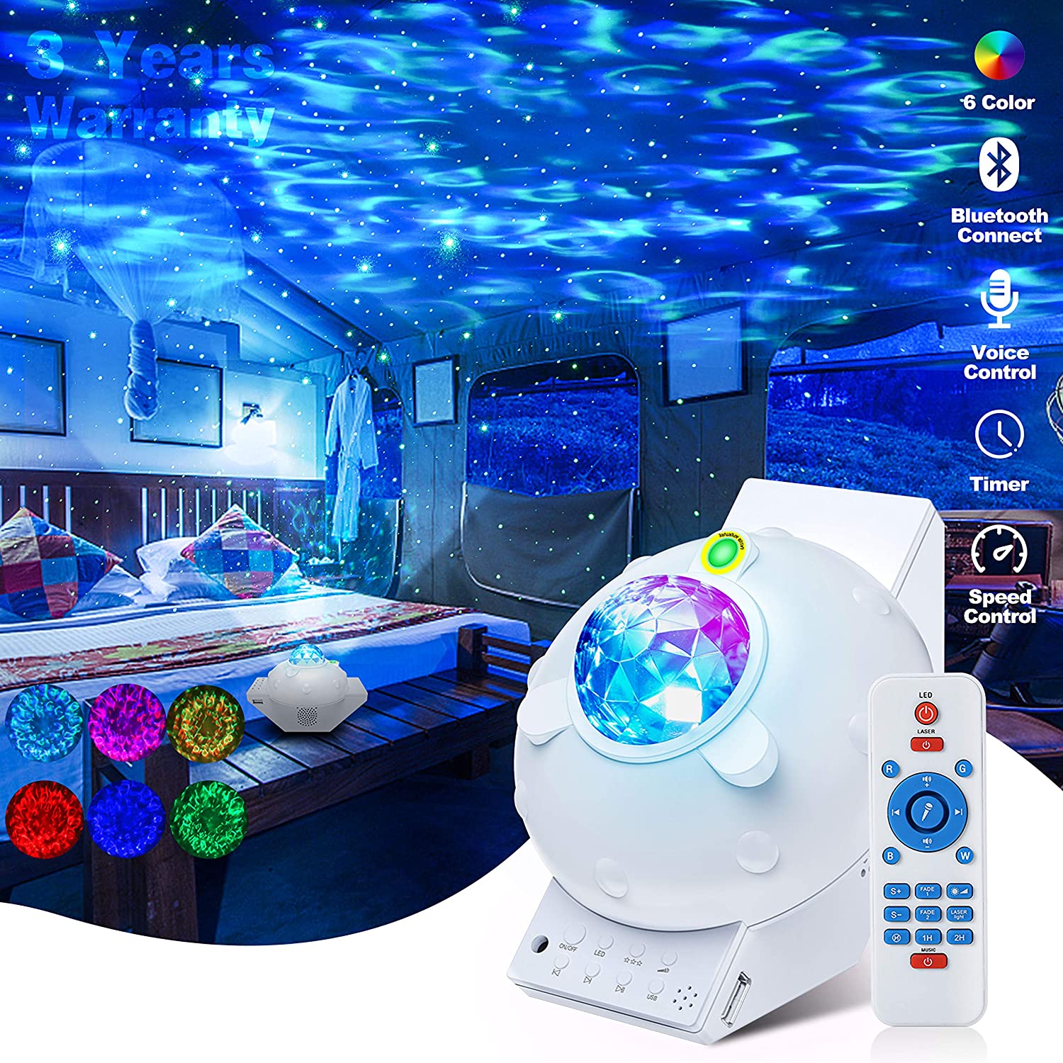 Nachtlampje Projector Led Light Star Music Projectoren Met Bluetooth Speaker Wave Galaxy Projector Voor Kid Adult Plafond Slaapkamer: White