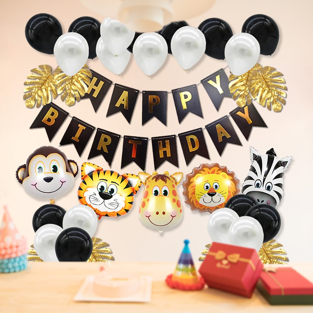 Kinderfeestdecoratie ballonnenset met bosdieren en zeethema, decoratie-accessoires, kleurrijke ballonnendecoratieset