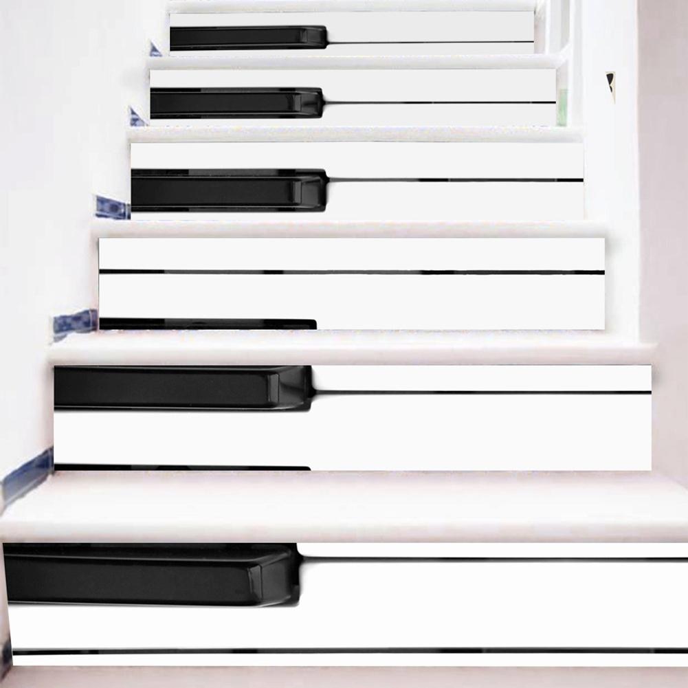 6 stk. 3d hvide sorte klavernøgler selvklæbende musiker trappe stiger klistermærker