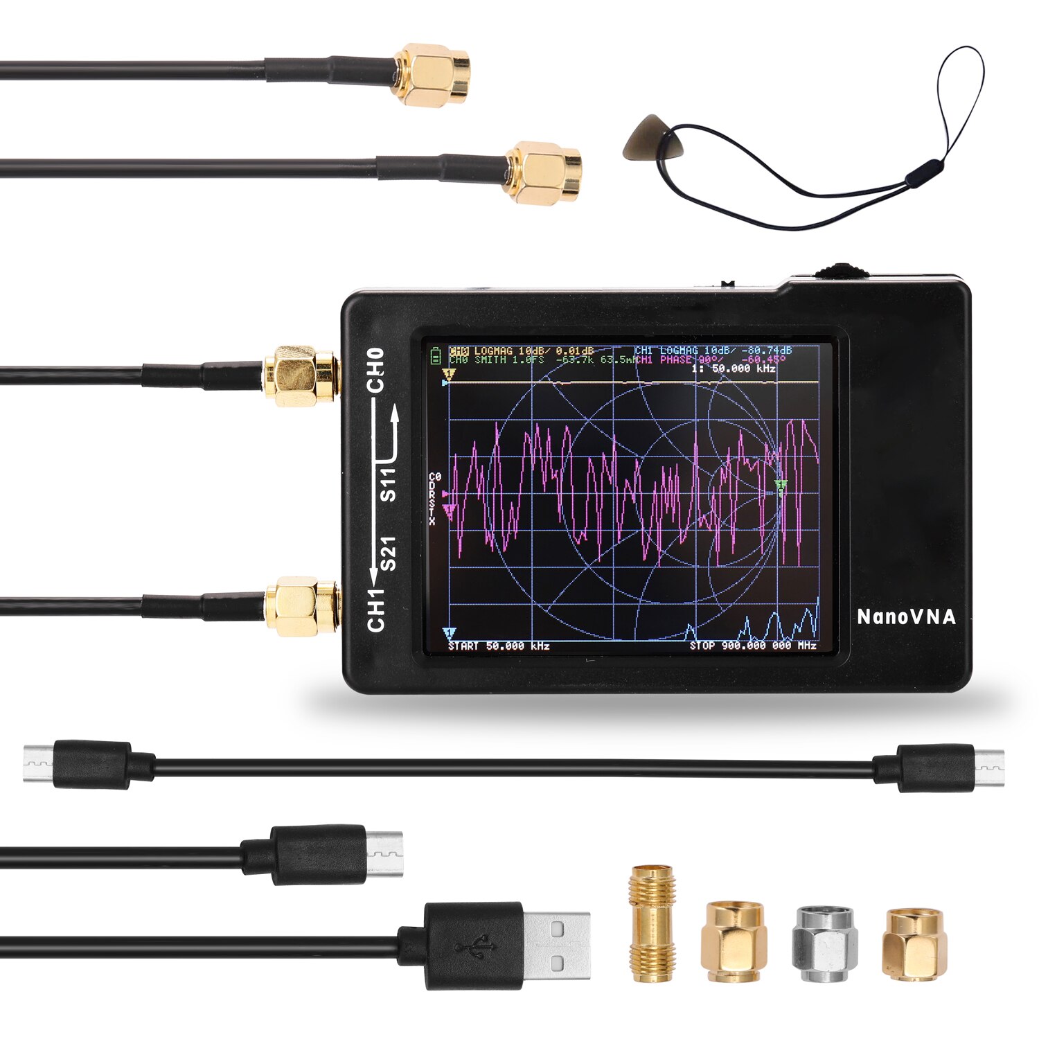 50KHz-900MHz Digital Vector Network Analyzer Touching Screen Shortwave MF HF VHF UHF Antenna Analyzer Standing Wave Analyzer