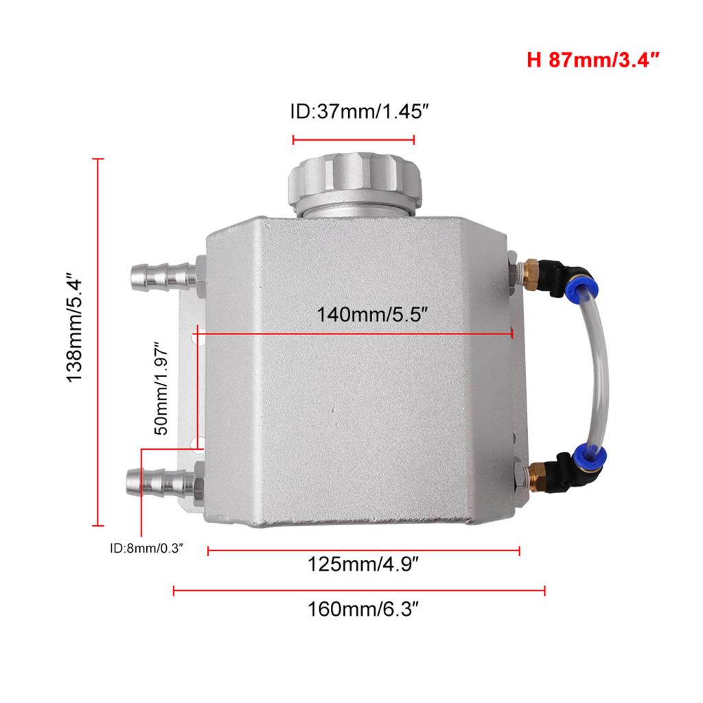1L Radiator Coolant Overflow Bottle Water Tank Reservoir Anodize Silver