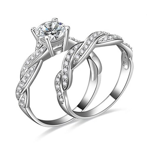 Mode 2 stks vrouwen 925 Rhinestone Engagement Wedding Ring Set
