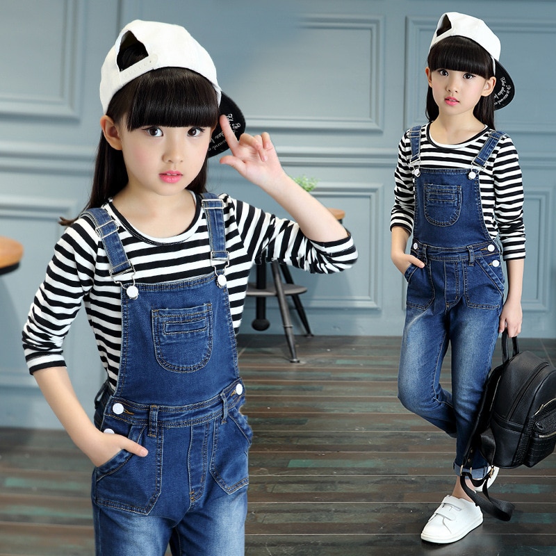 2020 outono crianças meninas denim macacão primavera calças jeans para meninas sólida criança macacão 8 10 12 anos adolescente menina macacão