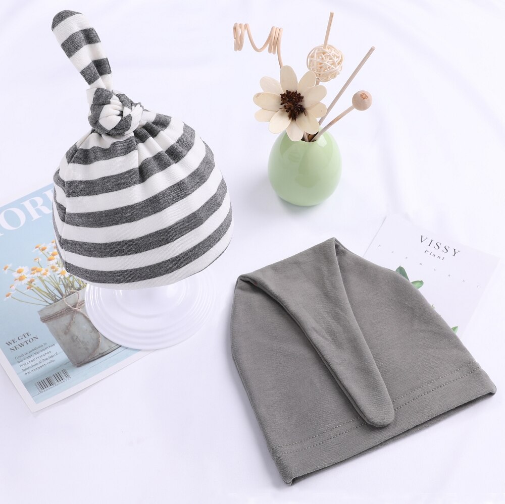 Chapeaux noués en coton pour bébés, bonnets de sommeil unisexes pour garçons et filles, jolis chapeaux de bébé ajustés pour -nés, 100%